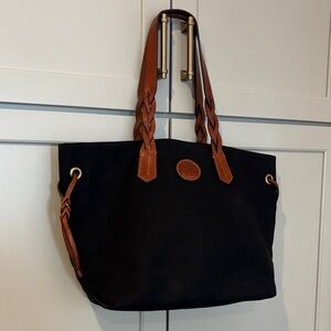 Sophisticated Dooney & Bourke Black Tote with Tan Braided Straps